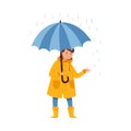 Standing Under Umbrella Female Character in Rainy Day Vector Illustration Royalty Free Stock Photo