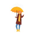 Standing Under Umbrella Female Character in Rainy Day Vector Illustration Royalty Free Stock Photo