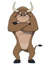 Standing Upset Bull Cartoon Color Illustration