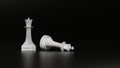 Standing white chess queen next to a fallen king. Digital 3D rendering