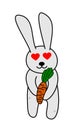 A standing white rabbit in love with his carrot with heart-shaped eyes Royalty Free Stock Photo