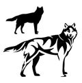 Standing wolf black and white vector design