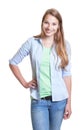 Standing woman with blond hair in casual clothes Royalty Free Stock Photo