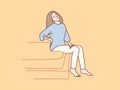 Standing Woman female hands touching back pain backache side of bed simple korean style illustration