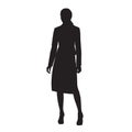 Standing woman in formal dress, isolated vector silhouette