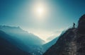 Standing woman on the hill against mountain valley Royalty Free Stock Photo