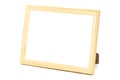 Standing wooden picture frame on white background