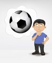 Standing young boy thinking about soccer ball Royalty Free Stock Photo