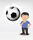 Standing young boy thinking about soccer ball