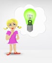 Standing young girl thinking about renewable energy vector Royalty Free Stock Photo