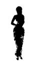 Standing young woman, imitation hand drawn ink sketch. Black fashion girl silhouette isolated on white background. Young in dress Royalty Free Stock Photo