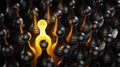 Standout Concept Yellow Glow Pawn Chess Between Black Pawns 3D Render