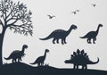 Stands on the left, while five flying pterosaurs are visible Royalty Free Stock Photo