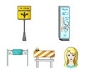 Stands and signs and other web icon in cartoon style.Limiters of traffic icons in set collection. Royalty Free Stock Photo