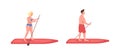 Standup paddleboarding flat color vector faceless character set