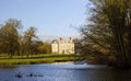 Stanford Hall across the lake