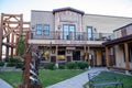 Stanley, Idaho - July 1, 2019: Exterior of the Stanley Town Square, a public space with restaurants and shopping