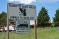 Stanley, Idaho - July 1, 2019: Sign warns drivers about a restricted route Idaho Highway 21 from Lowman to Idaho City. No large