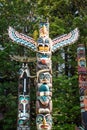 Stanley Park Totem Poles in Vancouver, British Columbia Canada Royalty Free Stock Photo