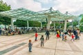 Stanley Plaza on Hong Kong Island in Hong Kong city at daytime. Children playground at the spacious amphitheater. Kids playing