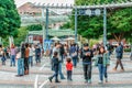 Stanley Plaza on Hong Kong Island in Hong Kong city at daytime. People walk at the spacious amphitheater on Stanley Plaza sign