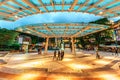 Stanley Plaza on Hong Kong Island in Hong Kong city Night cityscape. People walk along the promenade