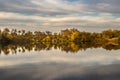 Autumn evening landscape image of the pond at Stansbury Park in Dundalk, Maryland