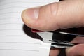 Stapler in hand.Stapling paper with staples. Royalty Free Stock Photo