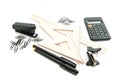 Stapler, wooden ruler and other stationery Royalty Free Stock Photo