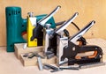 Staplers electrical and manual mechanical - for repair work in the house and on furniture, and brackets