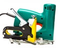 Staplers electrical and manual mechanical - for repair work in the house and on furniture on a white background