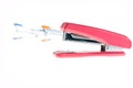 Staplers on white background