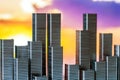 Staples arranged to form city skyline on a sunset background Royalty Free Stock Photo