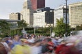 Star of 2009 Chicago Marathon with blur of runners Royalty Free Stock Photo