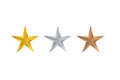 Golden Star Vector, Silver Star Vector, Bronze Star Vector Icon Isolated on White Background. Royalty Free Stock Photo
