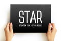 STAR acronym Situation, Task, Action, Result format is a technique used by interviewers to gather all the relevant information,