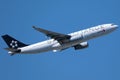 Star Alliance Singapore Airlines plane doing taxi on runway, LAX Los Angeles Airport Royalty Free Stock Photo