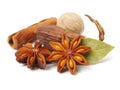 Star anise, cinnamon, bay leaves and cardamom`: fragrant spices for delicious recipes