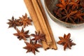 Star anise,cinnamon stick and a bowl Royalty Free Stock Photo