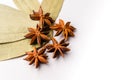 Star anise dried spices with Cinnamon tamla dried leaves of spices on white background with copy space. Used selective focus Royalty Free Stock Photo