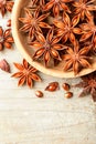 Star anise fruits on the wooden board, top view Royalty Free Stock Photo