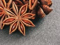 Star anise on gray background close up Royalty Free Stock Photo