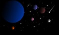 Star background with planets night view vector illustrations Royalty Free Stock Photo
