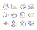 Star, Bicycle and Tea cup icons set. Coffee, Bitcoin coin and Add person signs. Vector Royalty Free Stock Photo