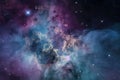 star birth in a distant, dusty nebula, with bluish nebulosity and vibrant stars