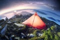 Star Bivouac with Red Tent Royalty Free Stock Photo