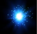 Star on a blue background. bright flash. Realistic burst with flare. Vector illustration. Royalty Free Stock Photo