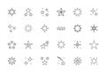 Star burst line icons set. Twinkle glitter glow illustration, starry night falling star pictograms. Sparkling festive outline sign