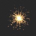 Star burst with sparkles. Golden light flare effect with stars, sparkles and glitter isolated on transparent background Royalty Free Stock Photo