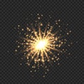 Star burst with sparkles. Golden light flare effect with stars, sparkles and glitter isolated on transparent background Royalty Free Stock Photo